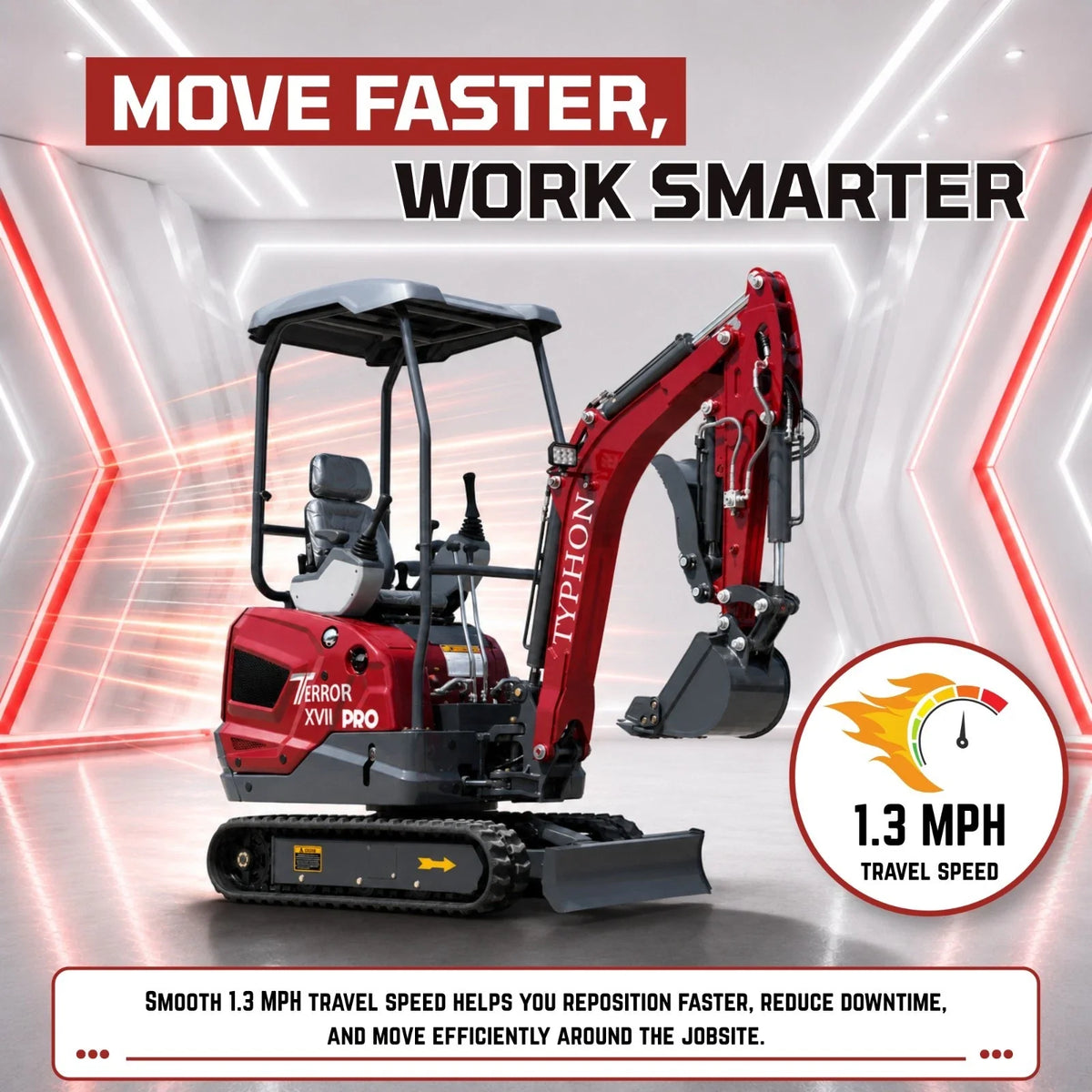New TYPHON TERROR XVII PRO Mini Excavator 3800lb Kubota D902 Diesel w Boom Swing