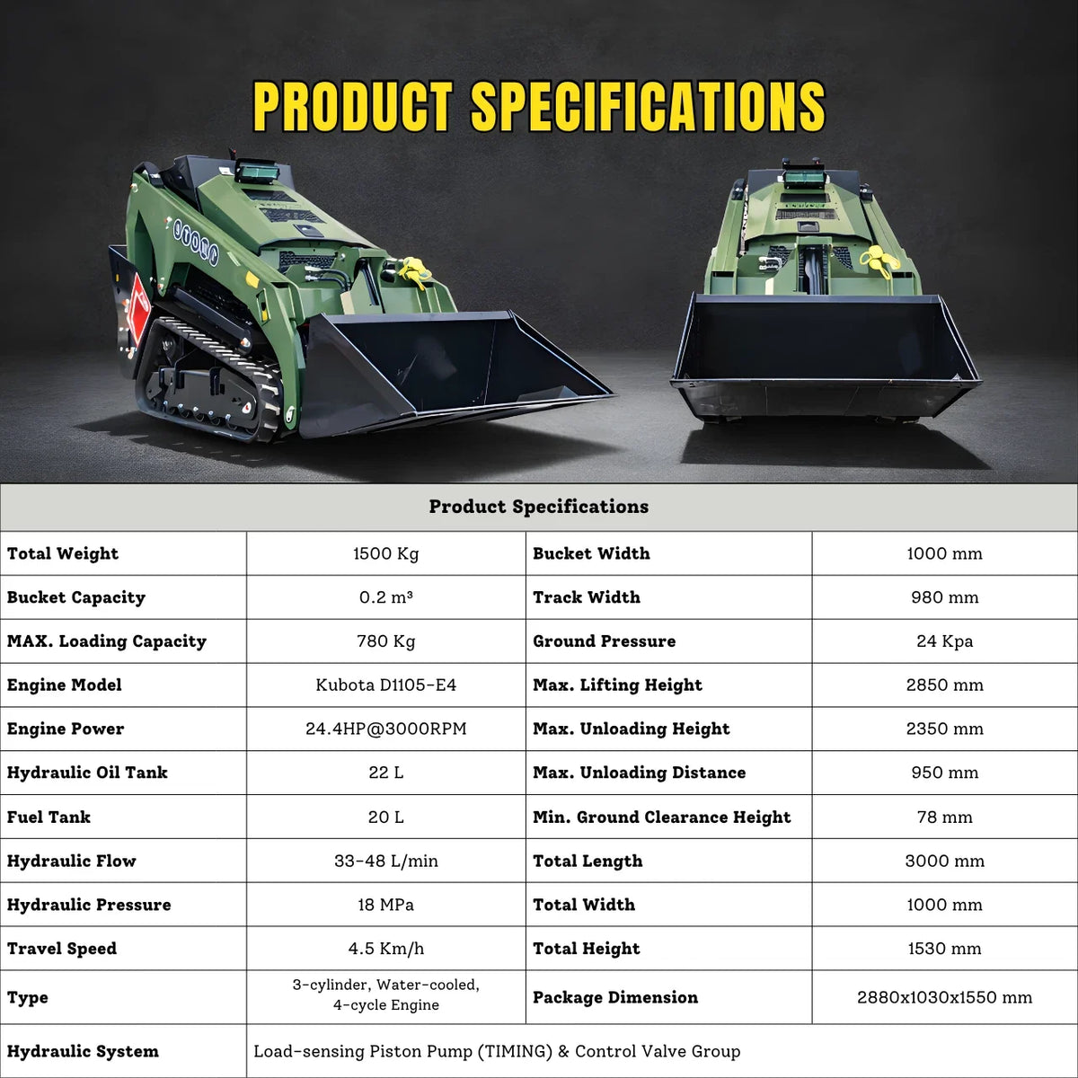 TYPHON Stomp V1000 Kubota D1105 Diesel 24.4hp Skid Steer Hydraulics Full Control