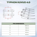 Brush Rake Attachment 45mm Pin | Fits TYPHON KUVUO 4.0 | Land Clearing Tool