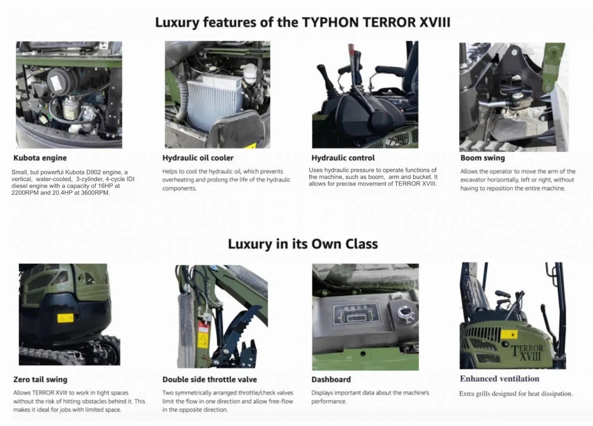 KUBOTA D902 Diesel 4,000 lbs TERROR XVIII Mini Hydraulic Excavator USA STOCK