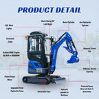TERROR XIX Cab AC/Heater Mini Excavator Kubota D902 Retractable Tracks 13 Tools