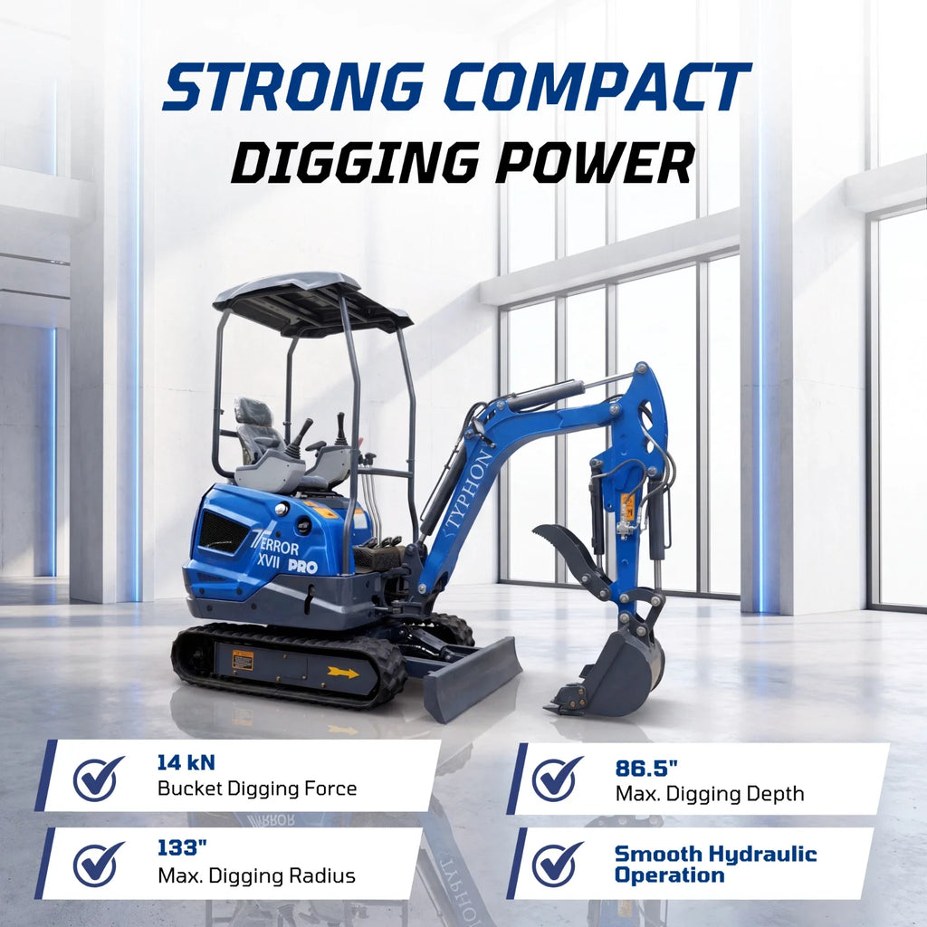TYPHON TERROR XVII PRO 3800lb Mini Excavator Kubota D902 EPA Diesel Engine USA