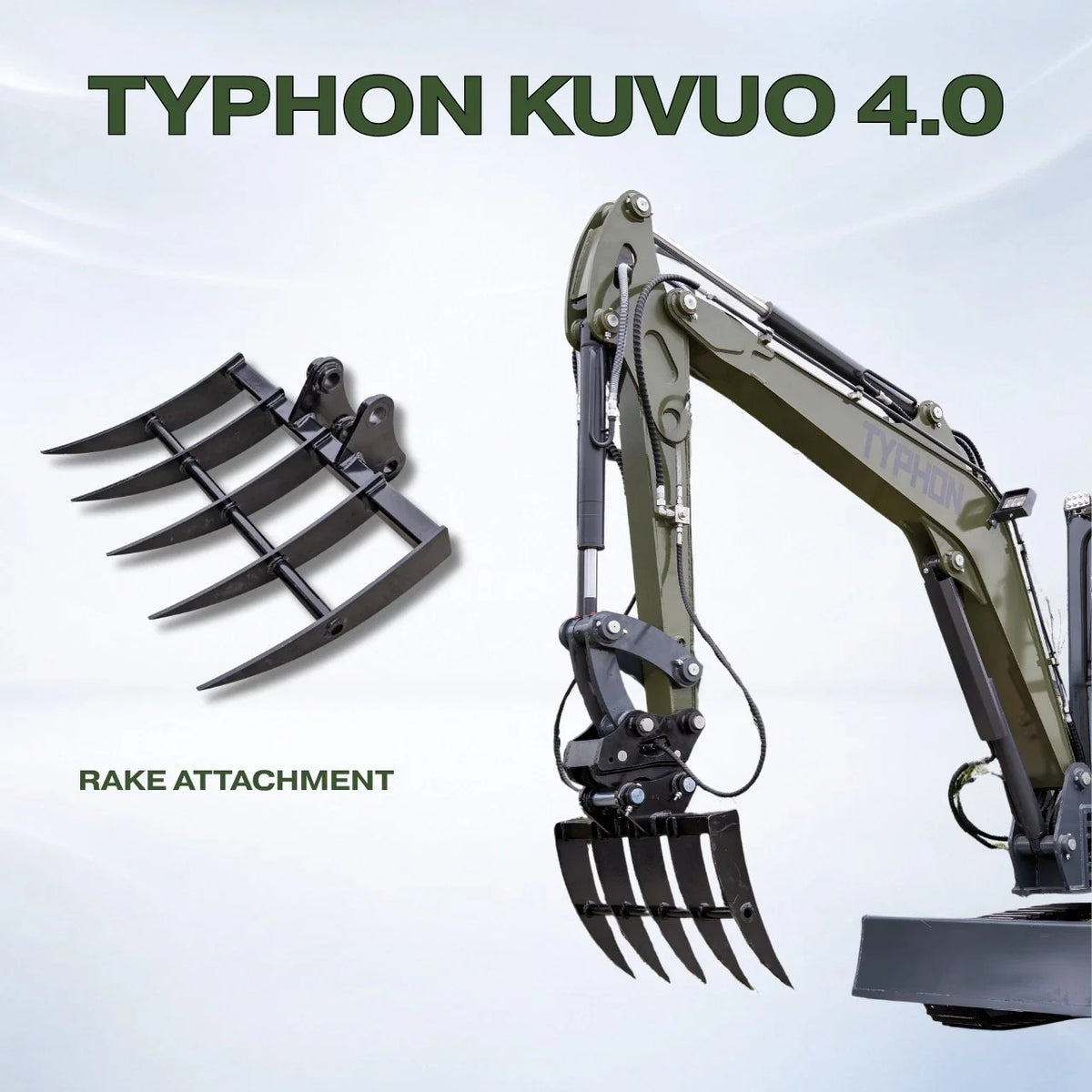 Brush Rake Attachment 45mm Pin | Fits TYPHON KUVUO 4.0 | Land Clearing Tool