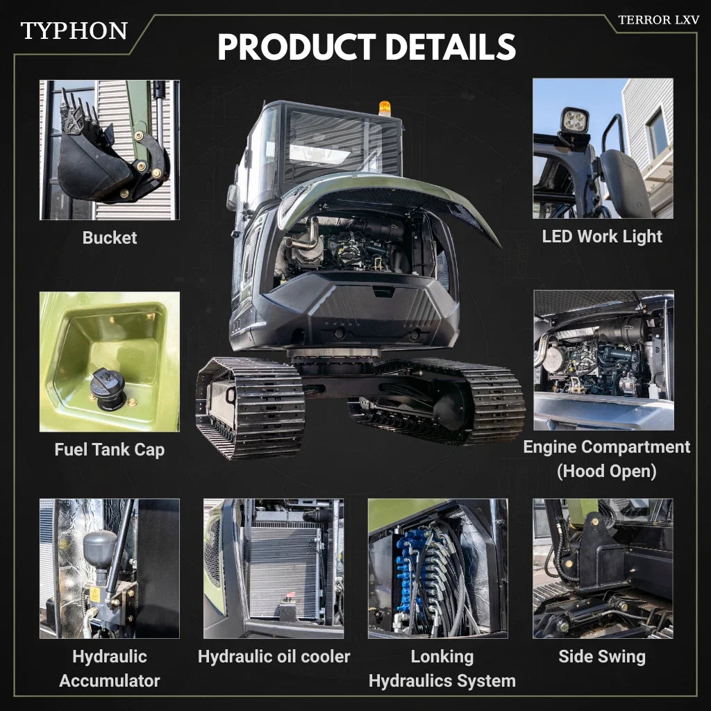 TYPHON TERROR LXV 6.6 Ton Excavator Kubota V2607 57HP AC Heater Cabin Boom Swing