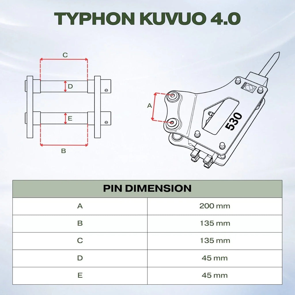 Hydraulic Breaker Hammer for TYPHON KUVUO 4.0 Mini Excavator | Concrete Rock