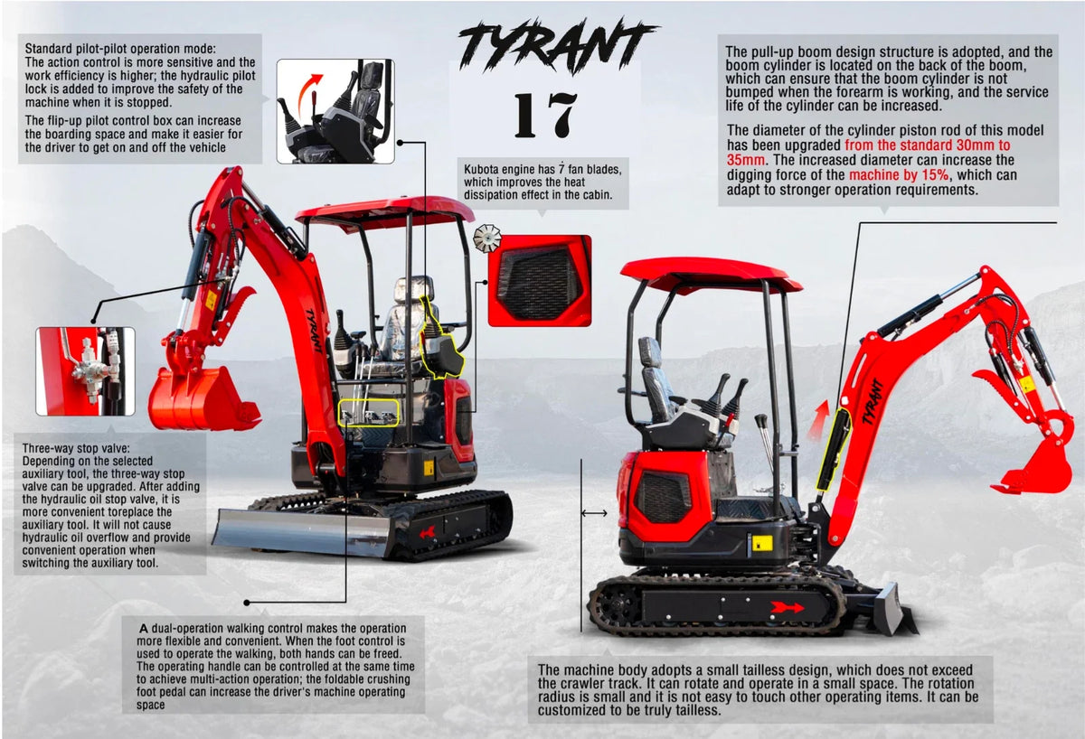 3800lbs Diesel Mini Excavator Kubota D902 Engine Side Swing w 12 attachments