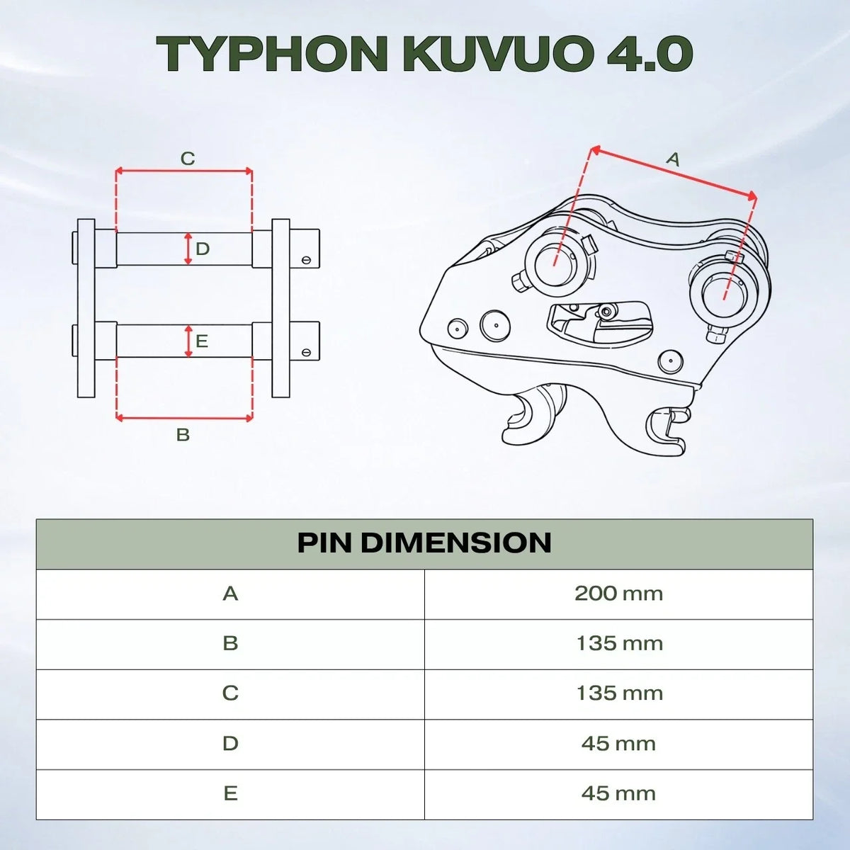 Quick Hitch Coupler Attachment for TYPHON KUVUO 4.0 Mini Excavator